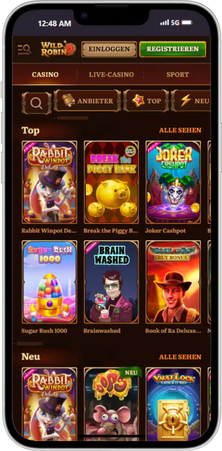 Das gesamte Spielangebot in der Wild Robin App